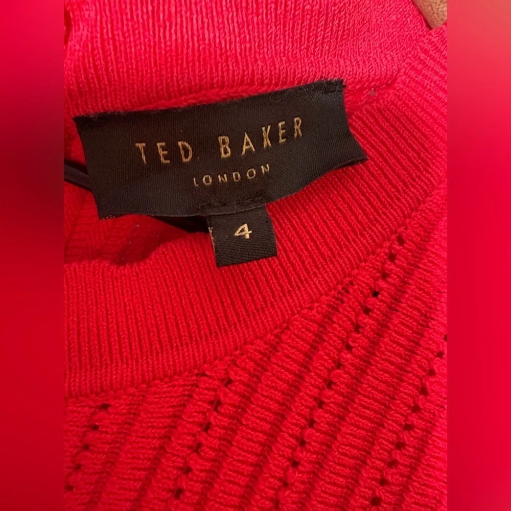 Ted Baker Kamylia Scalloped Knit Skater Dress Bright Red Sz 4
